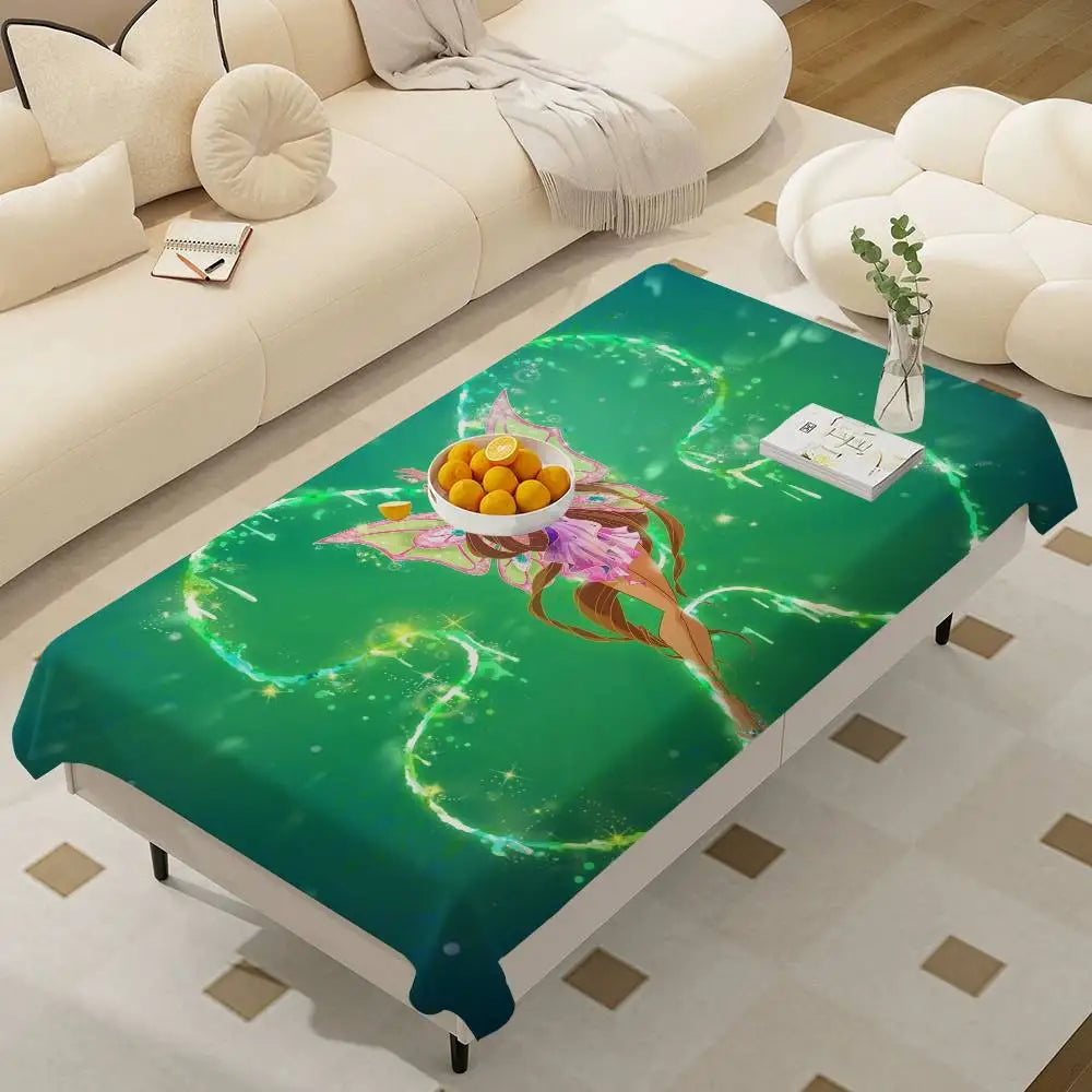 Girl-W-Winx Catoon Clubs Pattern Tablecloths Summer Washable Picnic Party Rectangle Table Cover Home Dining Decor