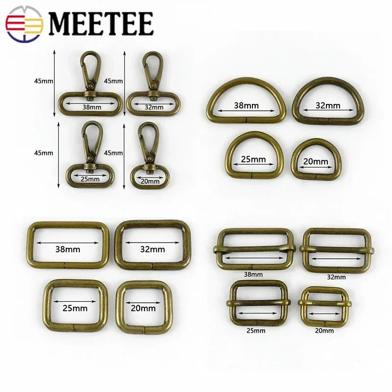 5/10Pcs 20-38mm Bronze Metal Buckles O D Ring Buckle Swivel Lobster Clasp Backpack Carabiner Clips Webbing Strap Adjuster Slider