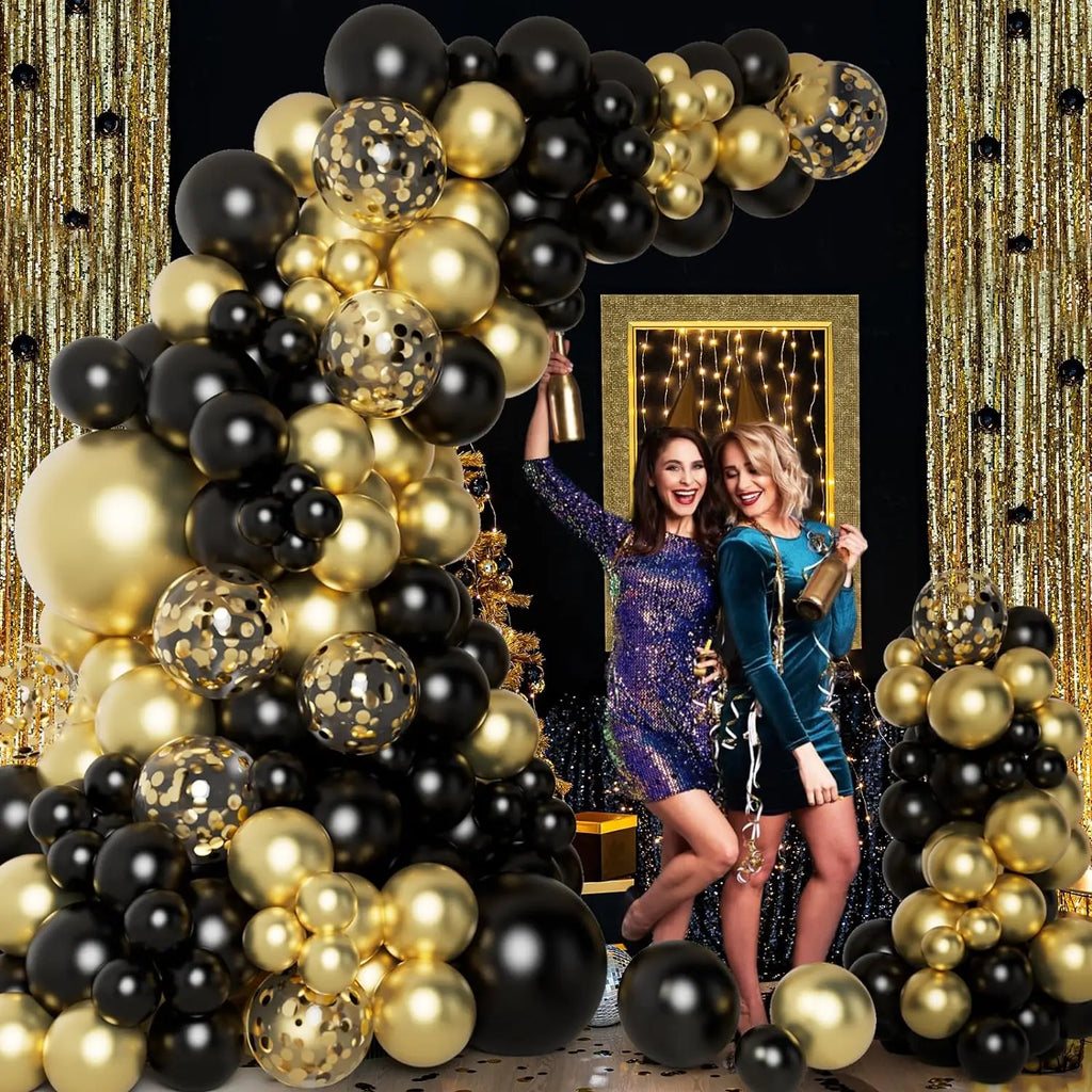 122Pcs black and gold latex balloon set suitable for birthday parties, weddings, Valentine's Day party decorations