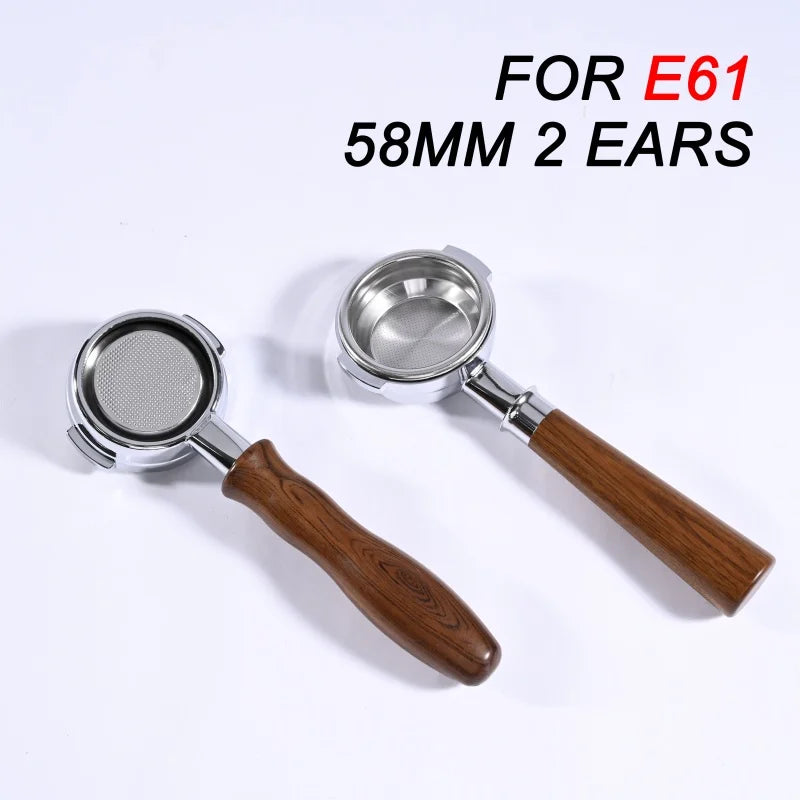 58MM 2 Ears Coffee Bottomless Portafilter Naked For E61 EXPOBAR /Gemilai With Filter Basket Espresso Machine Accessories  Tools