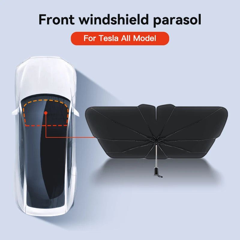 YZ Car Sunshade Umbrella For All Tesla Model Shading Car Sun Shade Protector Parasol Summer Sun Windshield Protection Accessory