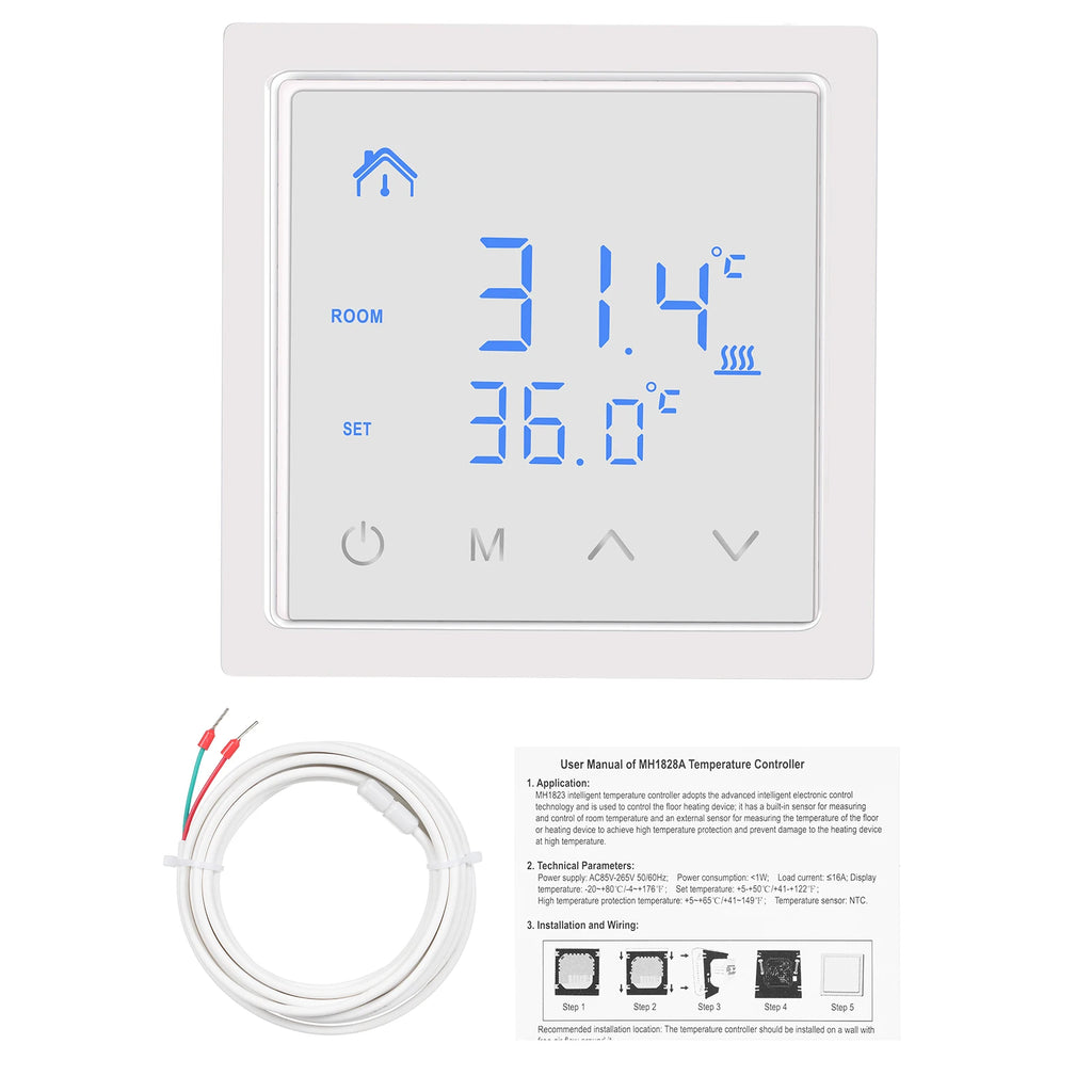 Smart Thermostat 16A Floor Heating Temperature Controller LED Touch Screen 85-265V