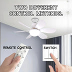 16.53 Inch Small Ceiling Fan With LED Light 30W E27 Base Remote Control 3 Speed Adjustable 3000K-6500K Dimmable For Bathroom