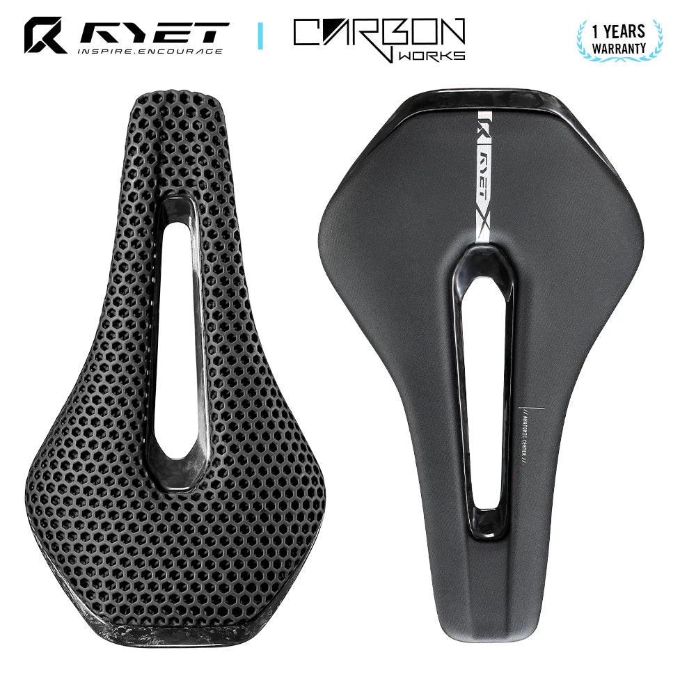 RYET 3D Printed Full Carbon Bike Saddle, 135/145/155mm MTB Gravel Road Seat