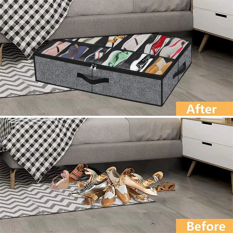 1 Pc Under Bed Shoe Storage Organizer Can Accommodate 12 to 16 Pairs Of Shoes With Transparent Window Breathable Foldable