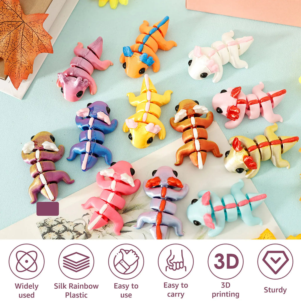 24Pcs Plastic 3D Printed Axolotl Figure Flexible Joint Mini Sensory Axolotl Toy Add Fun 3D Printed Animal Toy for Children