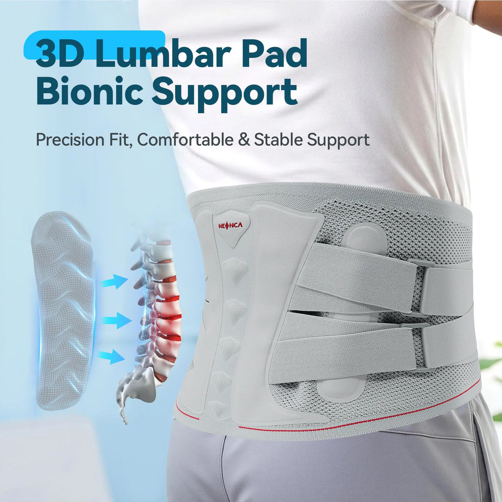 Lumbar Back Support Belt with 3D Lumbar Pad, Adjustable Waist Brace, Light Grey