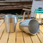 4 Pack Stainless Steel Camping Cups with Handle 10 oz Double Wall Stackable Camping Coffee Mugs with Mesh Bag for Outdoor Travel