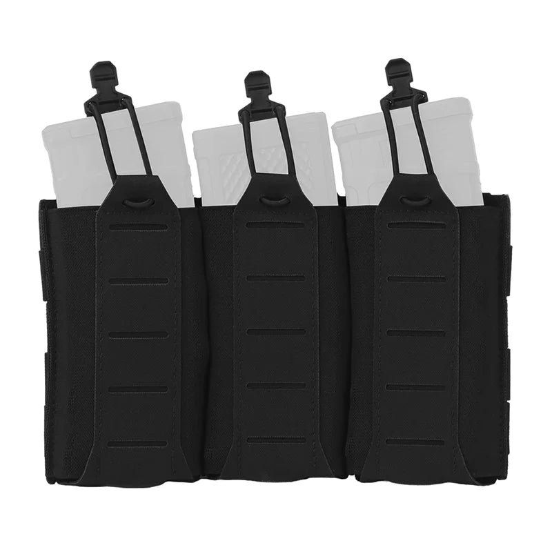 Triple Mag Pouch 5.56/7.62mm Lightweight Open Top Elastic MOLLE Mount Multi Caliber Field Use Hunting Vest Waist Gear Carrier