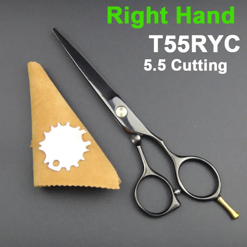 Japan 440C Titanium Qlating Barber Professional Scissors for Hairdresser 5.5 / 6.0 Cutting Thinning Black Hair Scissor Shears