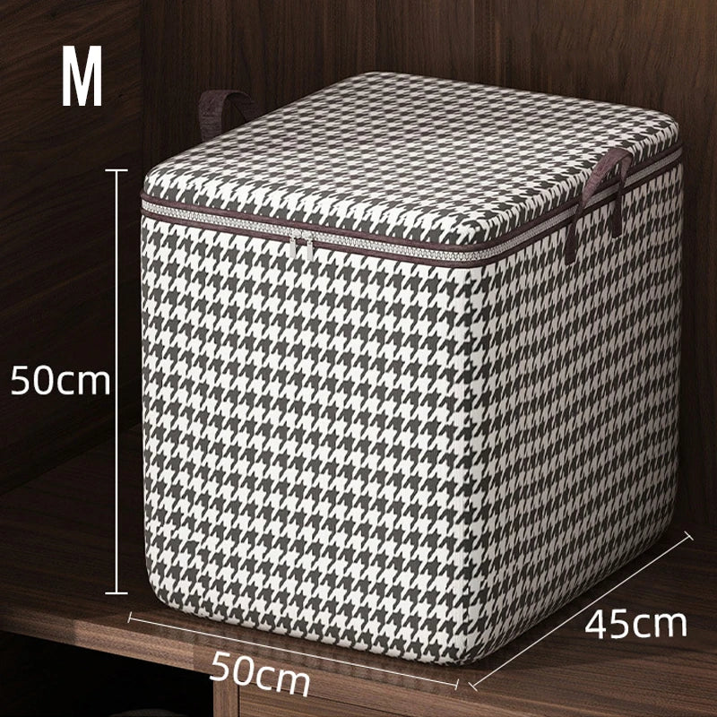 Houndstooth Storage Bag Large Capacity Folding Clothes Portable Wardrobe Sorting Clothes Storage Box With Handle For Bedding
