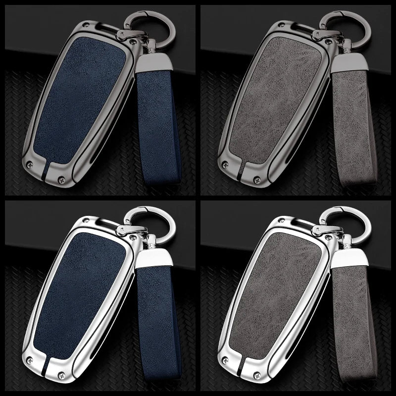 Metal Leather Car Key Case Cover Protector For Ford Raptor F150 Explorer Mustang Fusion Escape F250 F350 F450 RAPTOR Auto Parts
