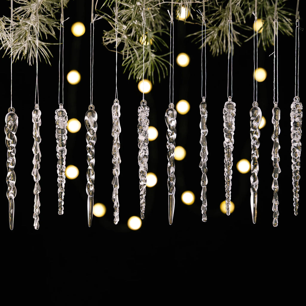 Transparent Acrylic Icicle Christmas Ornaments Xmas Tree Hanging Pendant Crystal Twisted Icicle Snowflake Home Party Decoration