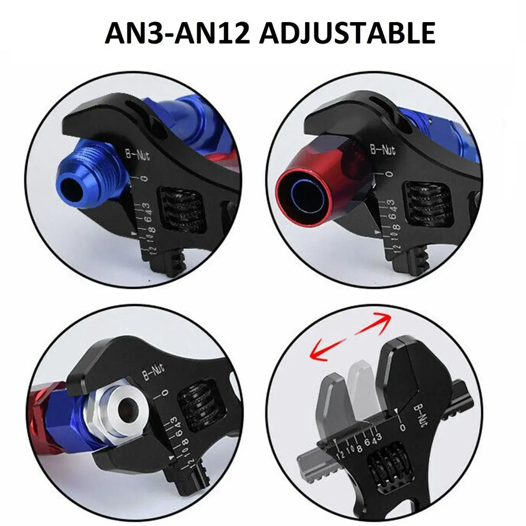 Billet Aluminum Adjustable Spanner Wrench + Vise Jaw Insert for Hose End Fitting Black Blue