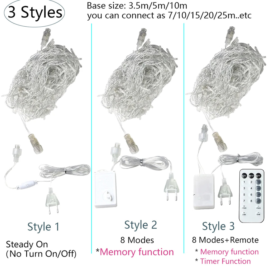 3.5M-40M LED Icicle Curtain String Fairy Lights Garland Outdoor Christmas Lights New Year Birthday Wedding Street Holiday Decor