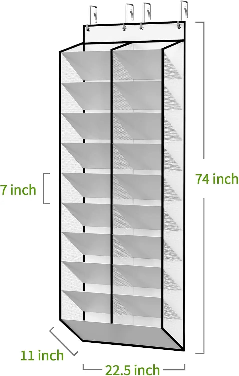 Over the Door Shoe Organizer Hanging Rack, 20 Pocket, Black/Grey/White, 1pc or 2pc