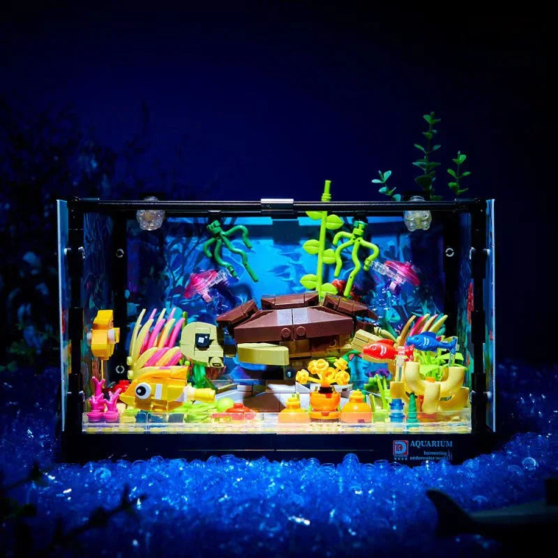 Fishbowl Aquarium Series Building Blocks Sea Turtle Jellyfish Fish Tank With Light Seafloor Assemble Bricks Toy For Children Kid