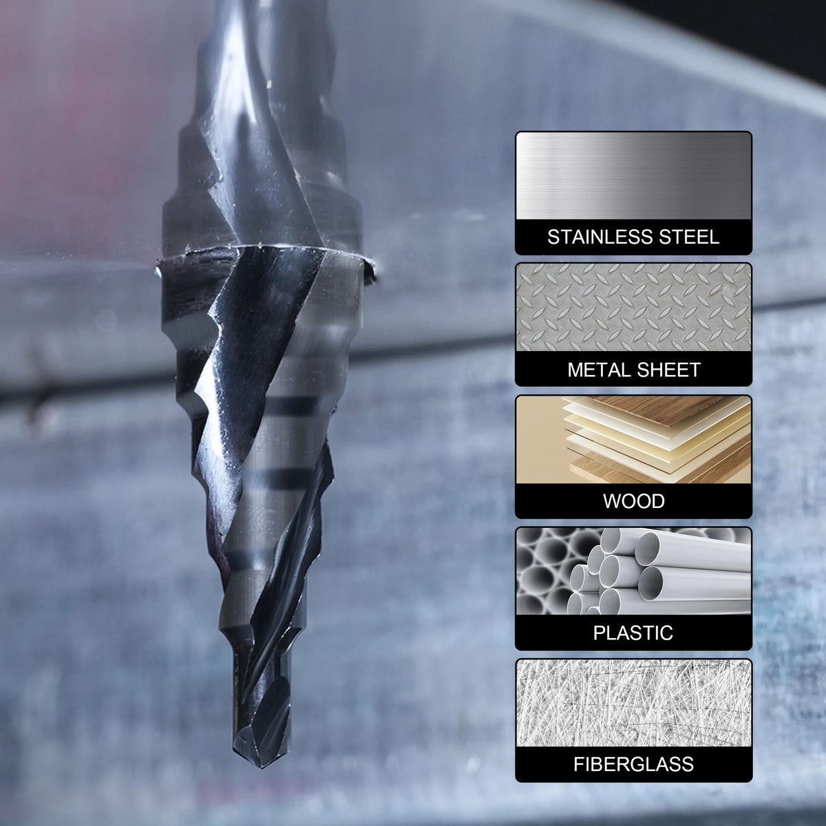 Step Drill Bit for Metal 1PC, 4-20mm M35 Spiral Flute Unibit Step Drill Bit, 1/4" Hex Shank for Metal, Wood, AlTiN Coated