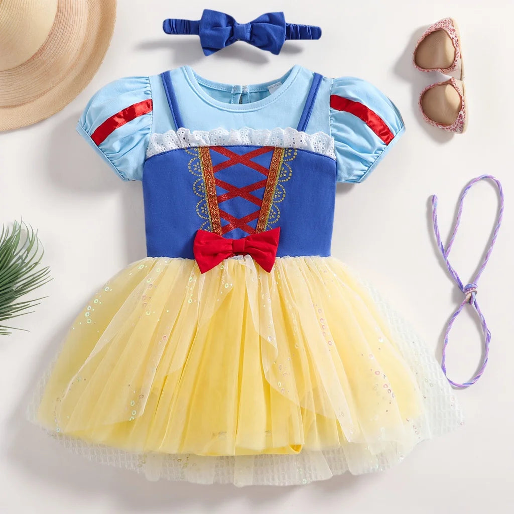 Infant Baby Girl Jumpsuit Dress Little Girl Princess Romper Dress With Headbands Kids Clothes Size 70-80-90-100