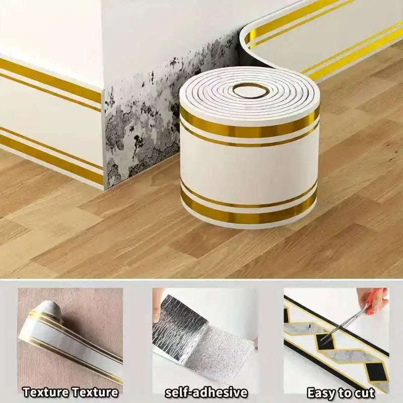 Rolled Self-Stick Baseboard Trim-Anti-Collision Waterproof Wall Waistband Sticker for Living Room Bedroom Home Decor