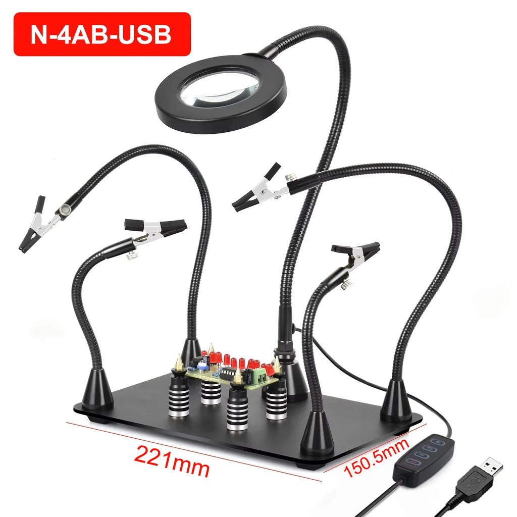 NEWACALOX PCB Fixture Clips Soldering Holder Third Hand Tool Magnetic Flexible Helping Hands with 3X LED Illuminated Magnifier