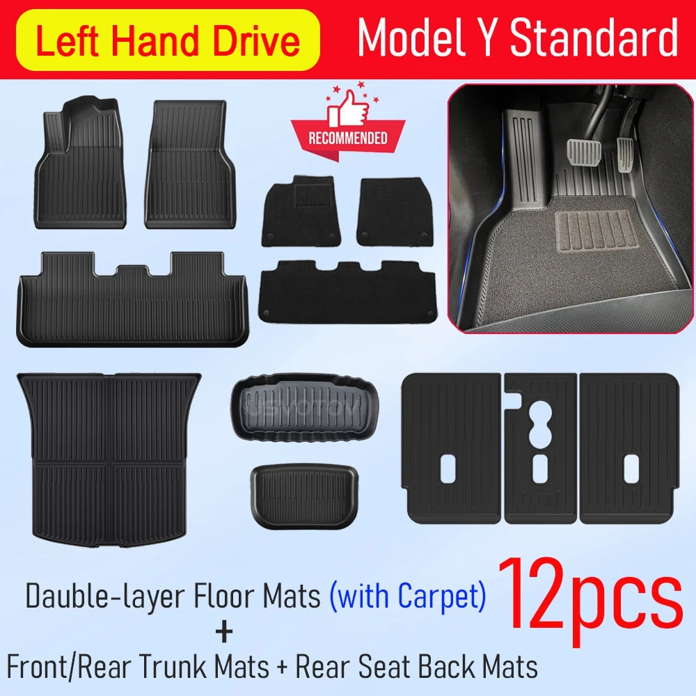 Floor Mats for 2026 2025 Tesla Model Y RWD AWD Trunk Mats Cargo Liner Frunk Backrest Mat Pads Accessories (Standard Models Only)