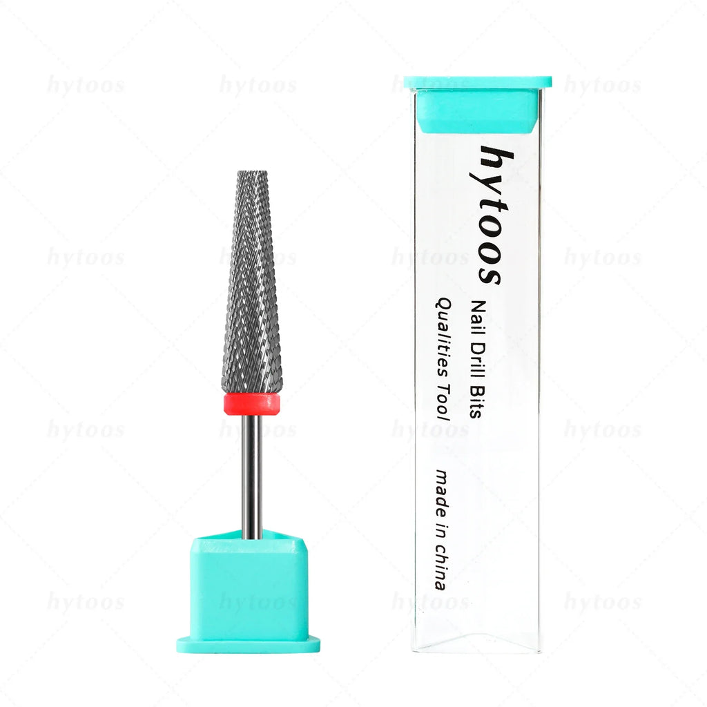 HYTOOS Flat Top 5 in 1 Nail Drill Bit 24mm Long Carbide Tapered Nail Bits Electric Drill Accessories Gel Polish Removal Tool