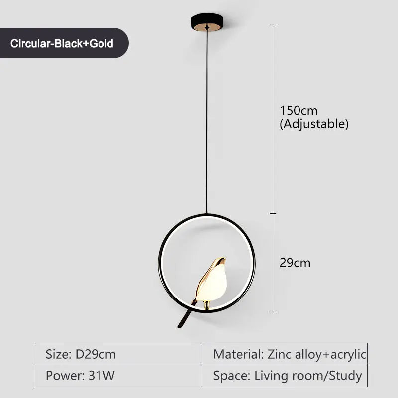 Magpie Bird Rotatable LED Pendant Light Chandelier, Metal Ceiling Hanging Lamp, Black/Gold/Silver
