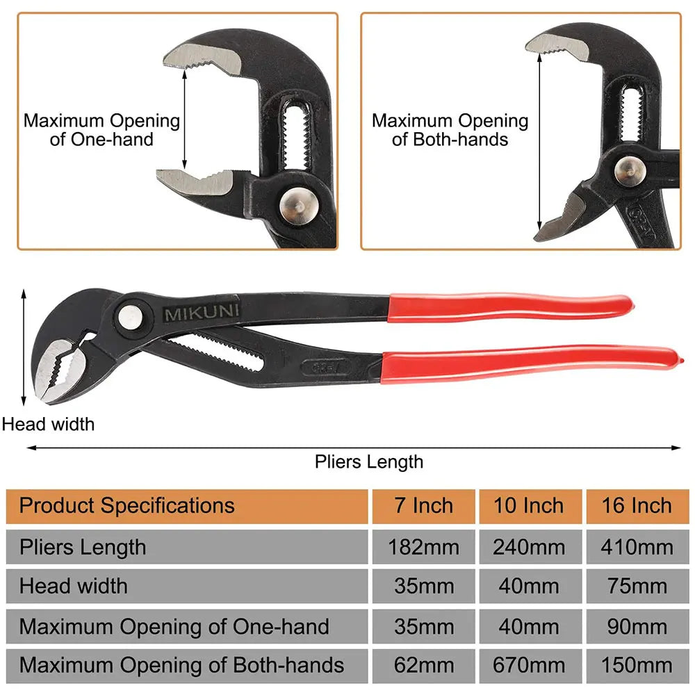 Quick-Release Water Pump Pliers Straight Jaw Groove Joint Adjustable Plumbing Pliers 7/10/16 in