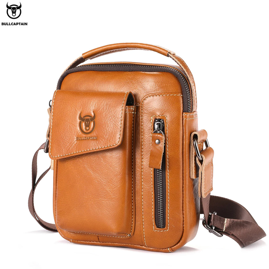 BULLCAPTAIN Casual Fashion Men's Messenger Bag's Business Portable Handbag Man Leather Shoulder Bag Mobile 6.5'' Phone Bags