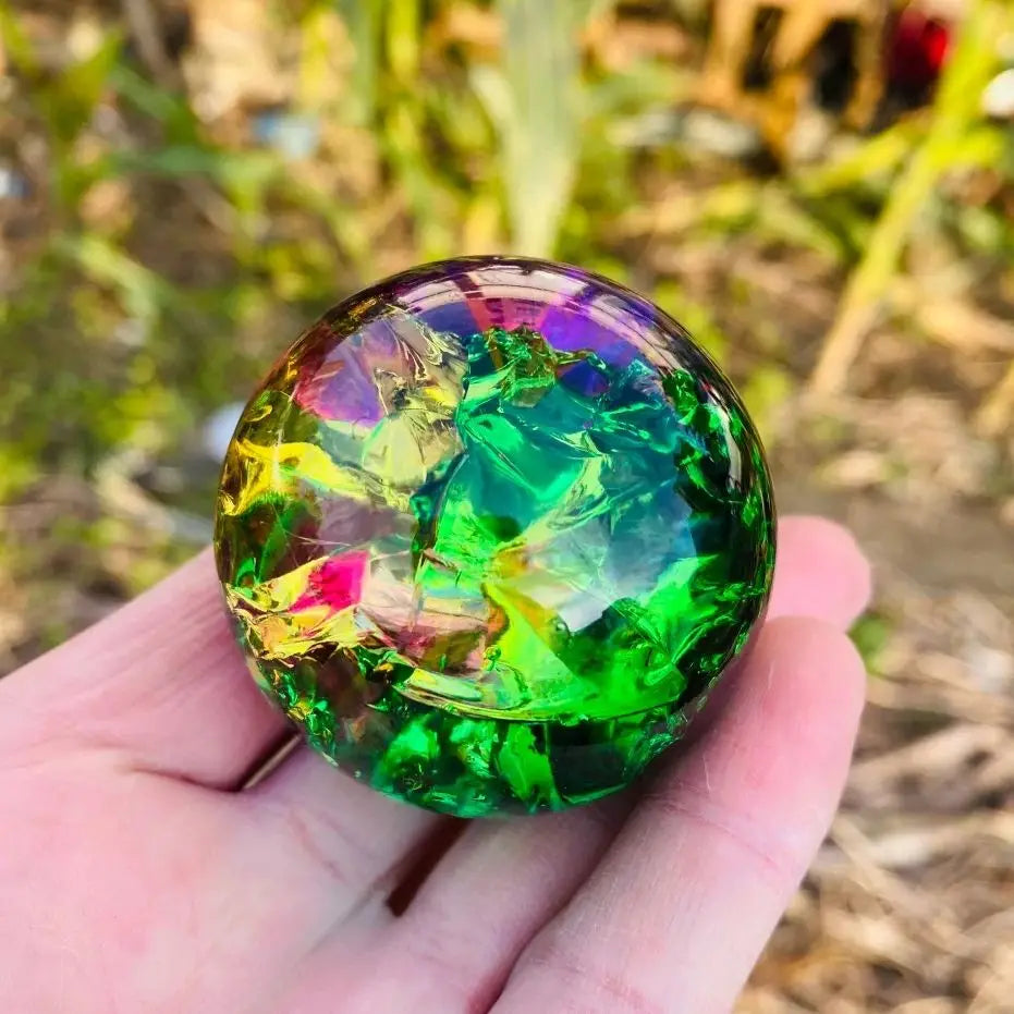 Ice Crack Sphere Colorful Glass Crystal Ball Energy Sphere , Holiday Gift Home Decoration