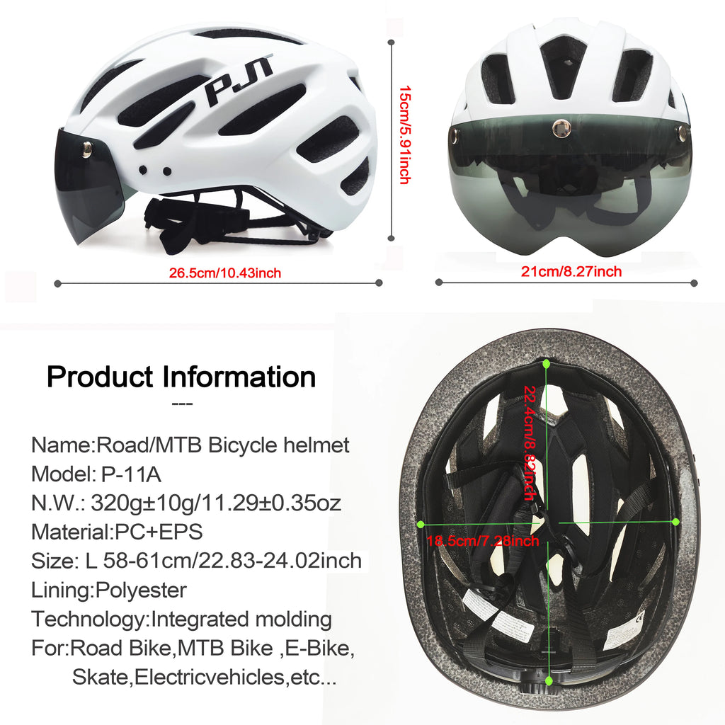 PJT New LED Bike Helmet With Sun Goggle Visor Rechargeable LED Men Bicycle Helmet Sunglasses Shield Road MTB Cycling Helmets