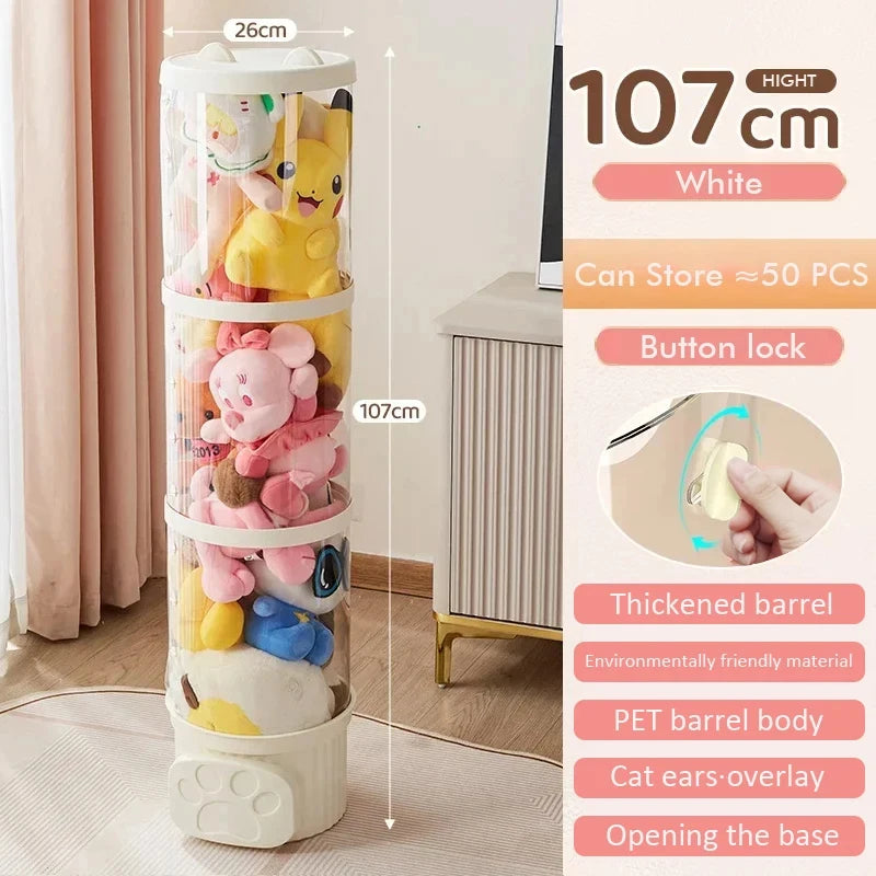 Doll storage Box Transparent Bucket Moistureproof Stuffed Animal Storage Tube Children's toy Organizer Home Organization