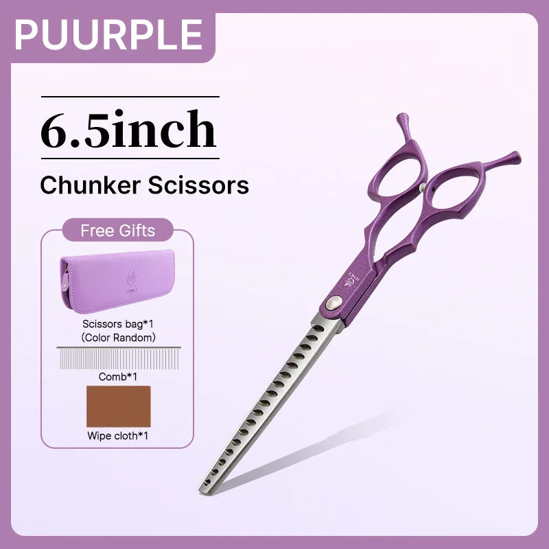Fenice 6.5 Inch Colorful Straight Curved Thinning Chunker Shears Beginner Friendly Scissors Kit for Practice &Home Groomer Us