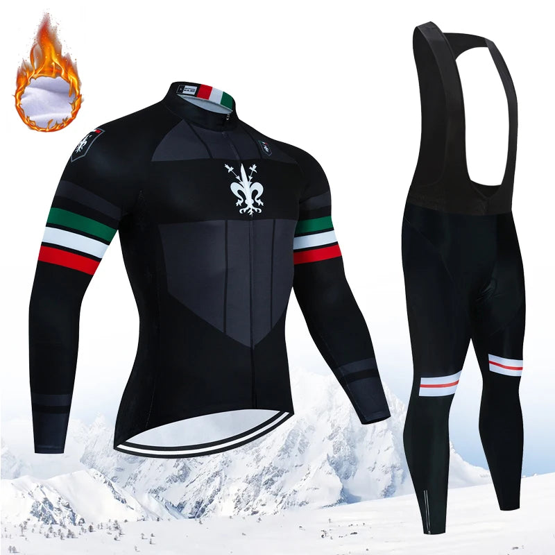 Warm Winter Thermal Fleece Cycling Jersey Sets Men Outdoor Riding MTB Ropa Ciclismo Bib Pants Set Pro Team Cycling Clothing 2025