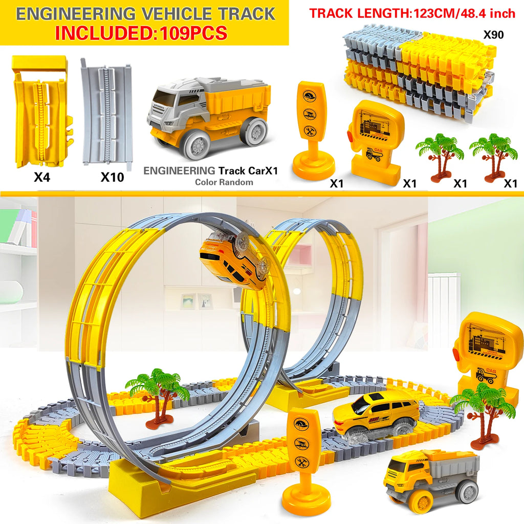 Children Electric Magical Flexible Track Toy Car Engineering Car Kids Educational Toys Train Toys for Children Birthday Gift