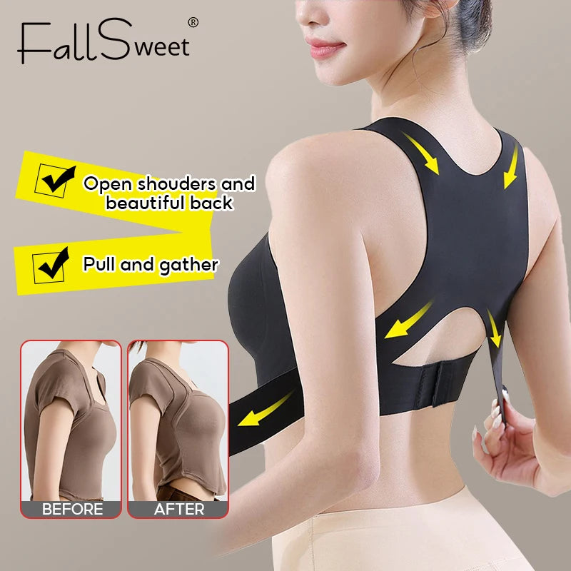 FallSweet Wireless Posture Correction Bra for Women Seamless Push Up Bralette with Cross Back Support for Daily Shaping Lingerie