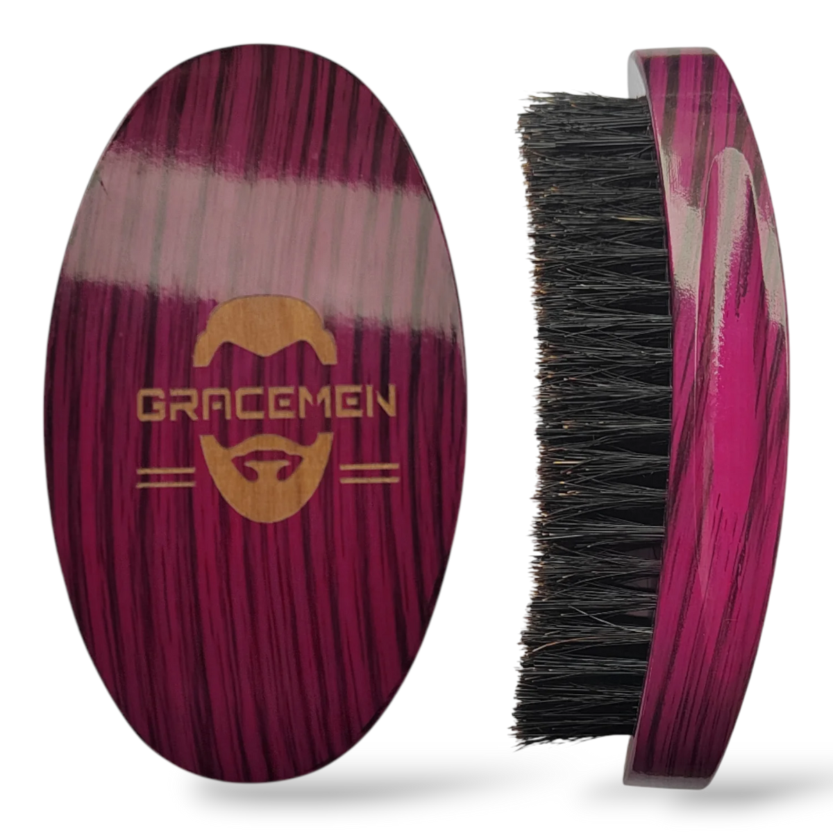 Gracemen 360 Wave Brush Curved Wooden Boar & Nylon Bristles, Soft/Medium/Hard, Black