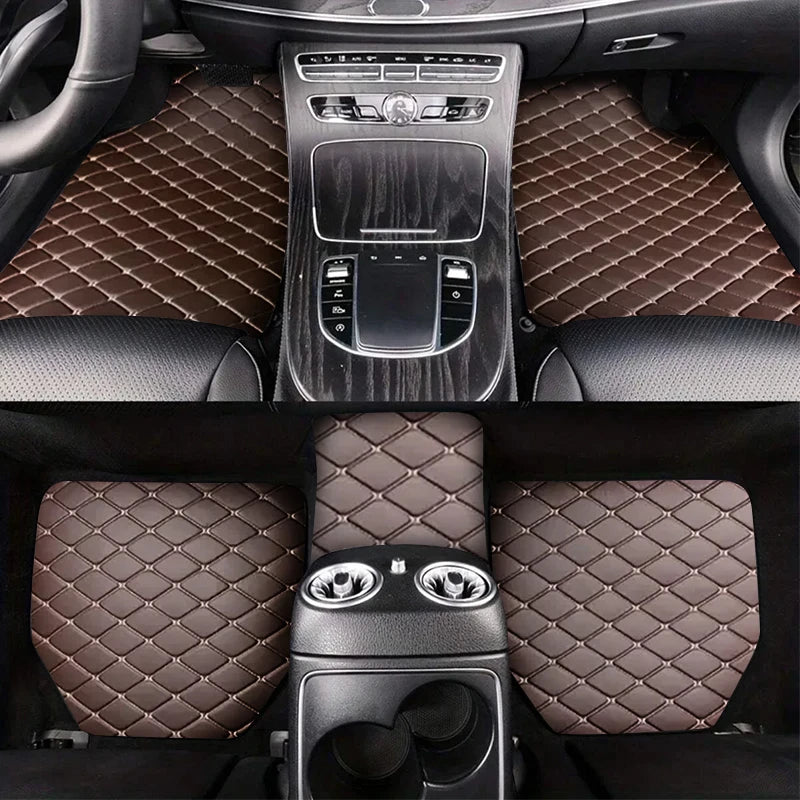 Universal 5pcs Car Floor Mats Set PU Leather Waterproof Dustproof Full Coverage, Multiple Colors