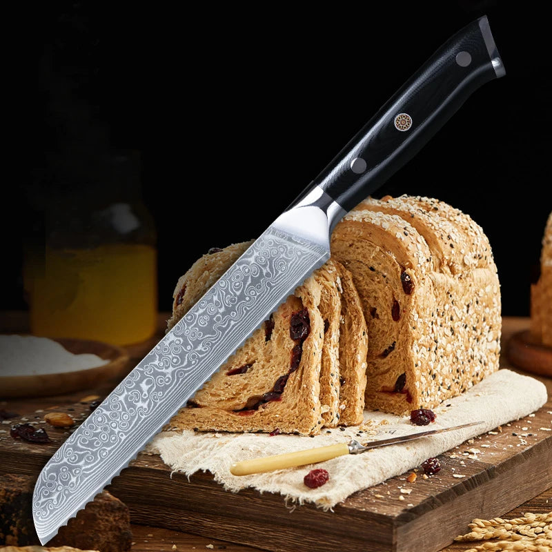 8-inch serrated bread knife Japanese Damascus steel VG10 chef's knife Super sharp kitchen knife for cutting bread and cake knife
