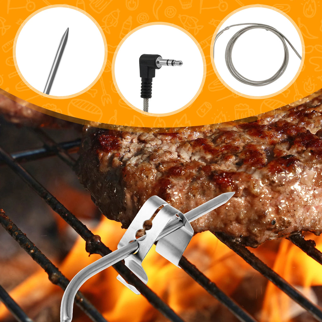 2/4Pcs Replacement Meat Probe 2 Probe Clips Stainless Steel Plug Temperature Probe Precise High Temperature Meat Probe Food