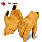 Vintage Leather Motorcycle Gloves Summer Breathable Unisex Biker Gloves With Anti-Slip Ventilation Design Motorbike Ride Glove