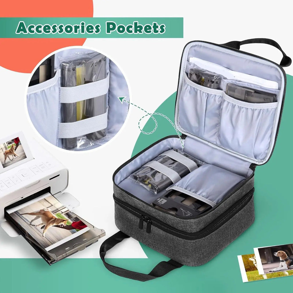【New】Photo Printer Bag Fit for SELPHY CP1500 CP1300 CP1200 Polyester Photo Printer Case with Pockets Detachable Divider