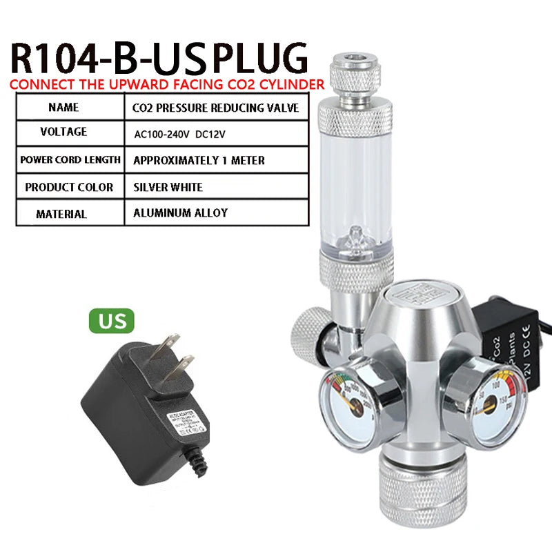 Aquarium CO2 regulator Dual meter solenoid valve Bubble meter  CO2 steel cylinder Reaction system CO2 pressure reducing valve