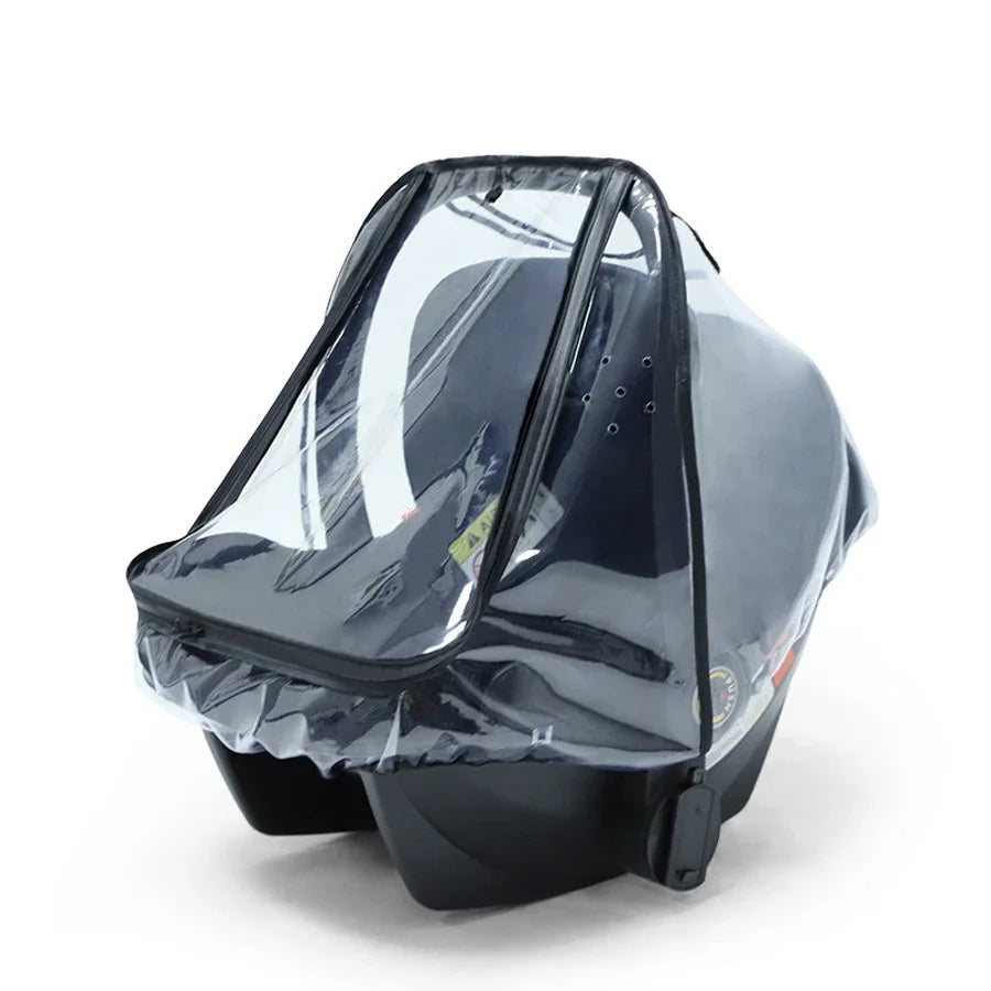 Baby Safety Seat Rain Cover Transparent EVA Baby Stroller Carriage Rain Cover Dust Cover Double Zipper Baby Stroller Accessories