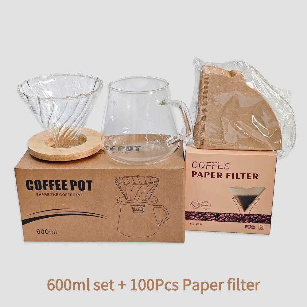 Punana 600ml Pour Over Coffee Maker Set Glass Carafe Coffee with Glass Coffee Filter Drip Coffee Maker Set for Home or Office
