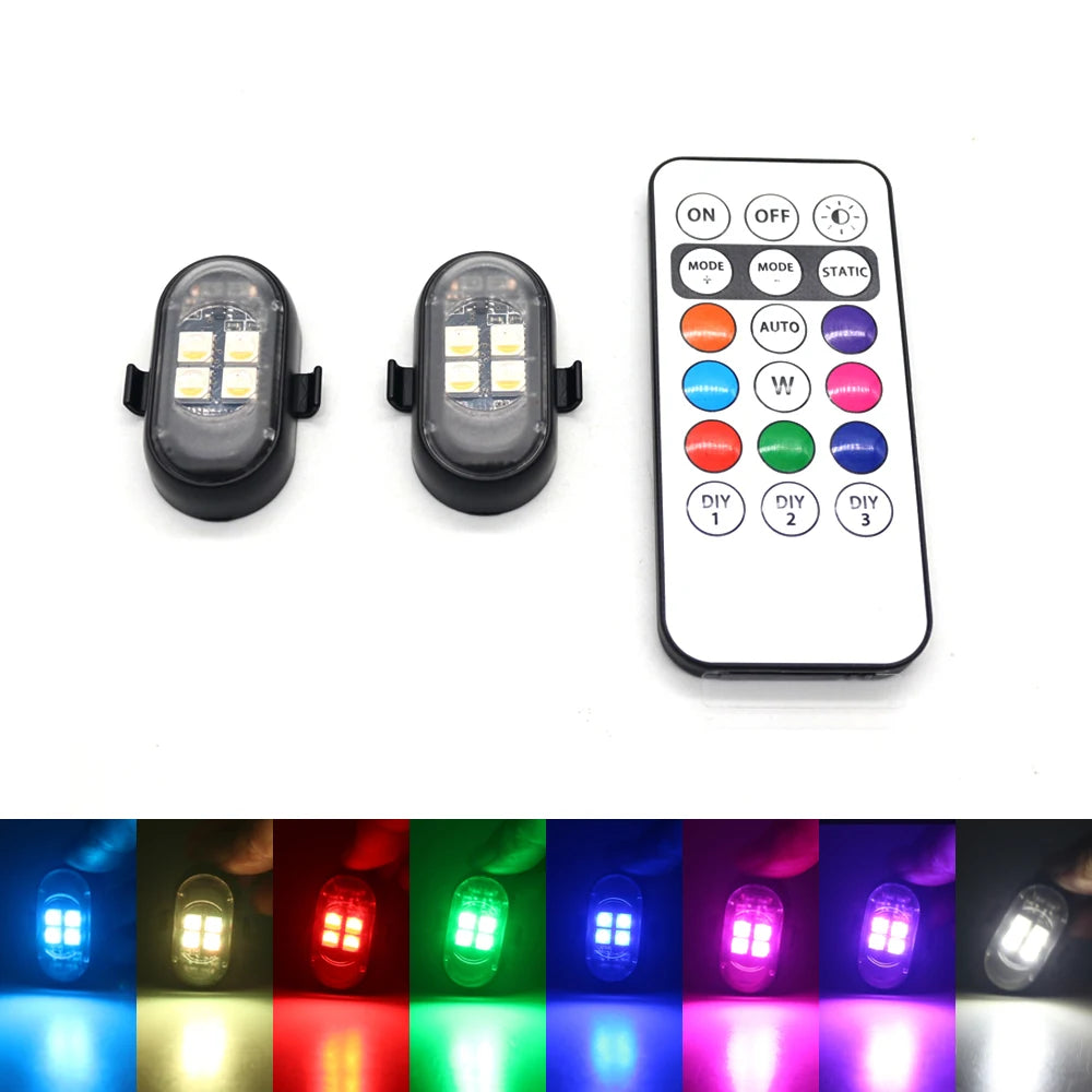 RGB Car Interior LED Light Kit with Wireless Remote, USB-C Rechargeable, Multi-Mode (2-10pc)