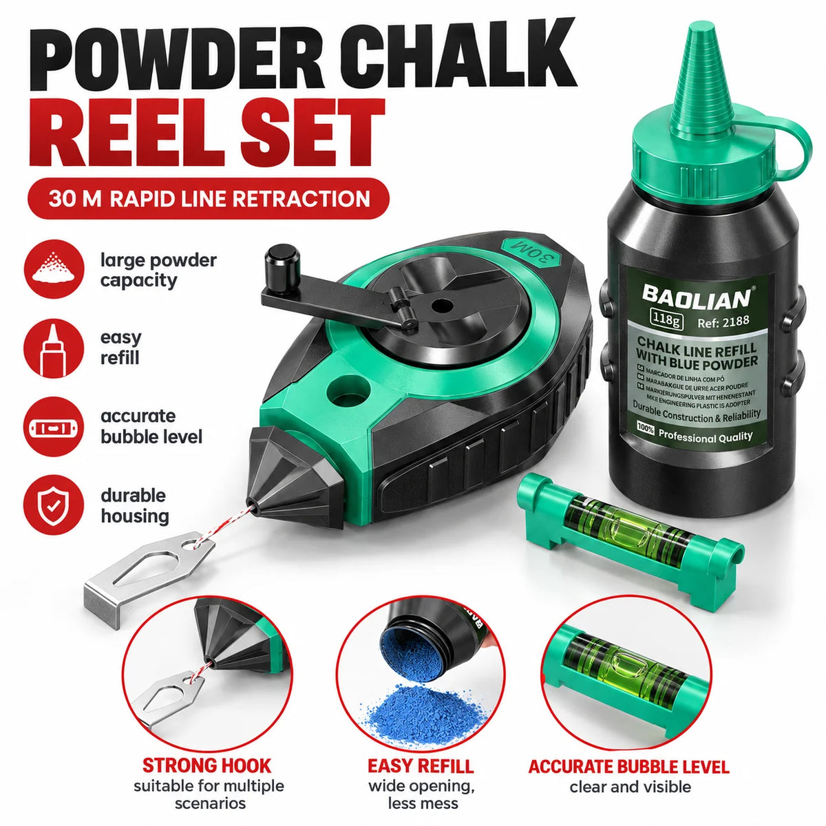 3pcs Handheld Scriber Line Marker Tool Set, Green