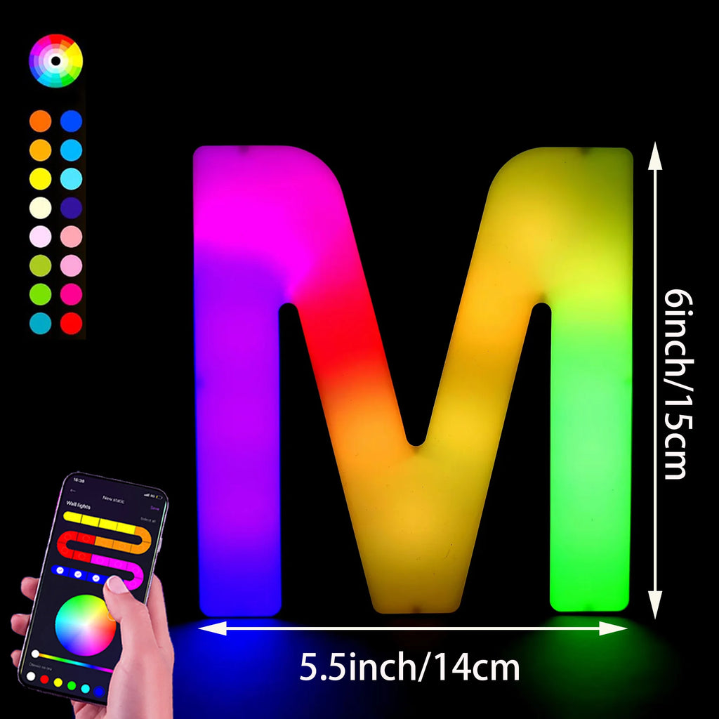 1PC Smart LED Letter Light - DIY RGB Marquee App Control Music Sync Indoor Sign Game Holiday Party Wedding Graduation Season A-Z
