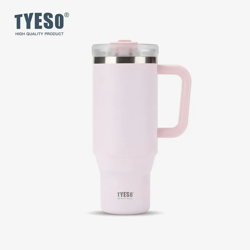 Tyeso 900/1200ML Tumbler Bottle Stainless Steel Car Mug With Handle Straw Thermal Iced Travel Vacuum Insulated Coffee Hot Cup